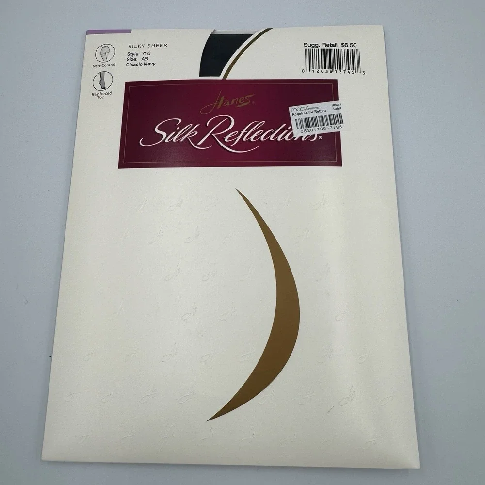 Hanes Silk Reflections Pantyhose Size AB Style 716 Non-control Silky Sheer Navy